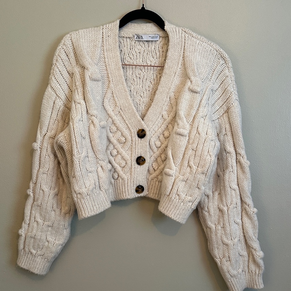 Zara Off-White Chunky Knit Cardigan